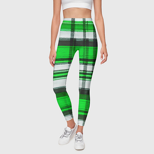 Женские легинсы Зелёно-белая ткань в клетку / 3D-принт – фото 3
