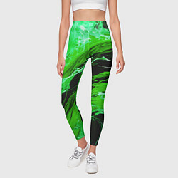 Леггинсы женские Зелёные брызги на чёрном фоне, цвет: 3D-принт — фото 2