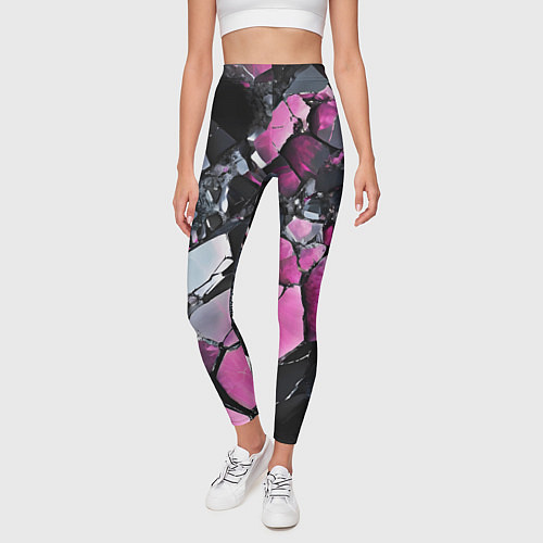 Женские легинсы Чёрно-розовый камень / 3D-принт – фото 3