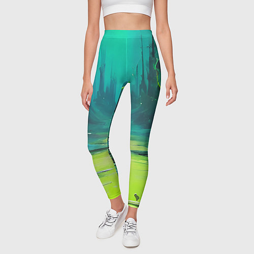Женские легинсы Зелёная кислотная абстракция / 3D-принт – фото 3