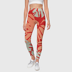 Леггинсы женские Отпечатки монстеры на красном, цвет: 3D-принт — фото 2
