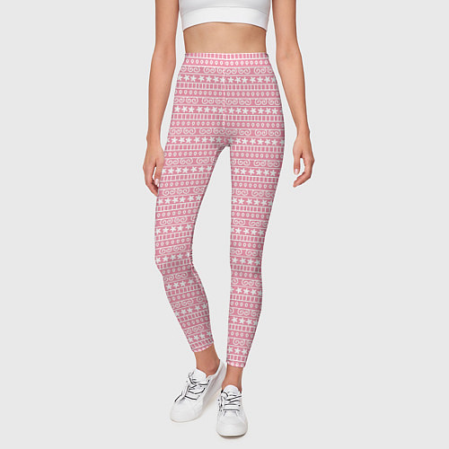 Женские легинсы Розовый с белым простой узор / 3D-принт – фото 3