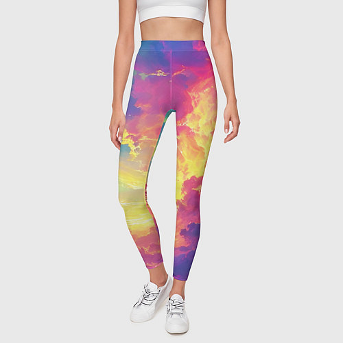 Женские легинсы Розовые облака на синем небе / 3D-принт – фото 3