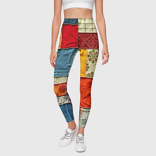 Женские легинсы Пэчворк из ярких тканей / 3D-принт – фото 3
