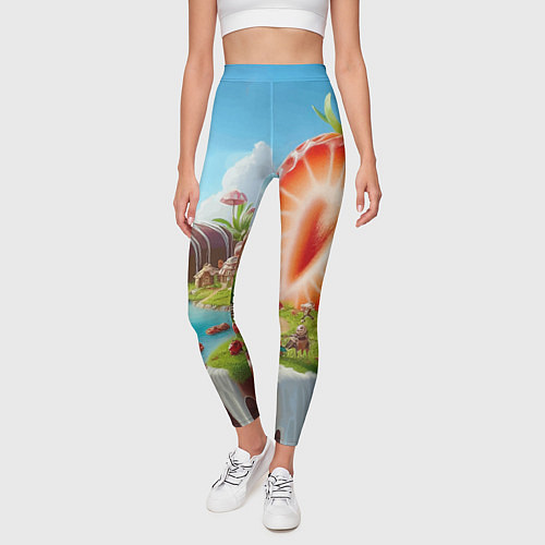 Женские легинсы Клубничная планета - нейроарт фантазия / 3D-принт – фото 3