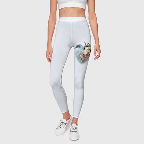 Женские легинсы Сердце и ветка цветущая сакура с цветами / 3D-принт – фото 3