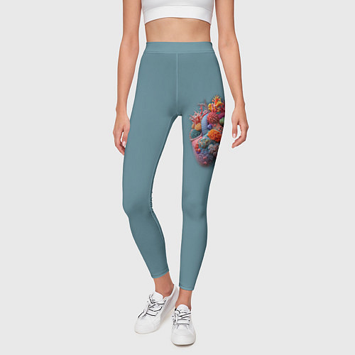 Женские легинсы Яркое сердце из кораллов в морском стиле / 3D-принт – фото 3