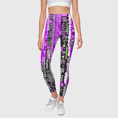 Женские легинсы Киберпанк паттерн фиолетовый / 3D-принт – фото 3