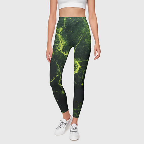 Женские легинсы Зеленые волокна - текстура / 3D-принт – фото 3