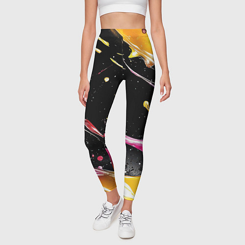 Женские легинсы Мазки краски на черном / 3D-принт – фото 3