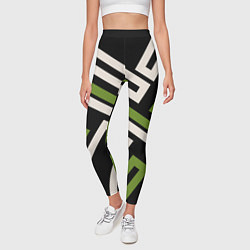 Леггинсы женские Прямоугольники по диагонали-зеленый, черный, цвет: 3D-принт — фото 2