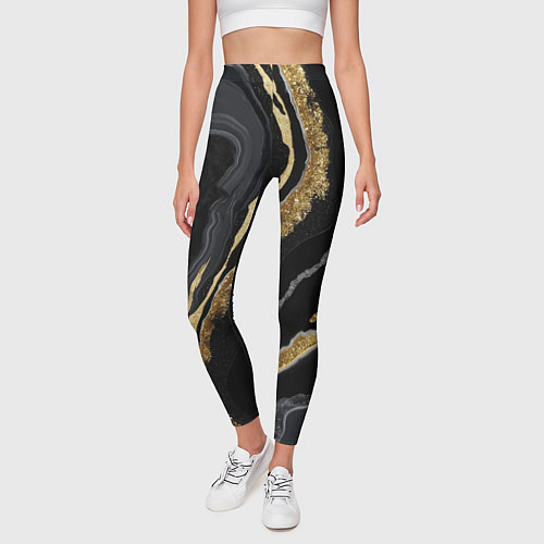 Женские легинсы Узоры черного мрамора с золотом / 3D-принт – фото 3