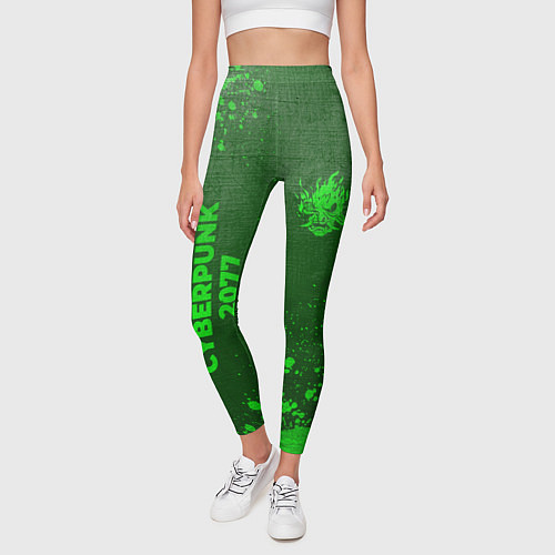 Женские легинсы Cyberpunk 2077 - green gradient вертикально / 3D-принт – фото 3