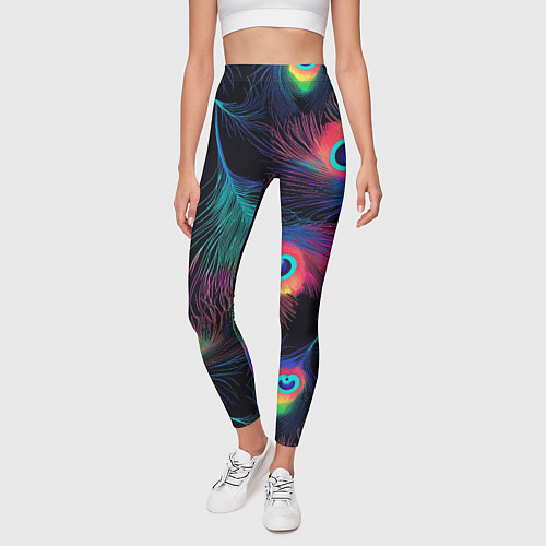 Женские легинсы Павлиньи перья - разные оттенки / 3D-принт – фото 3