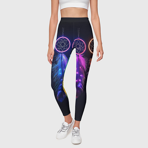 Женские легинсы Ловцы снов - свечение перьев / 3D-принт – фото 3