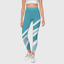 Леггинсы женские Бело-голубой абстракция с полосами, цвет: 3D-принт — фото 2