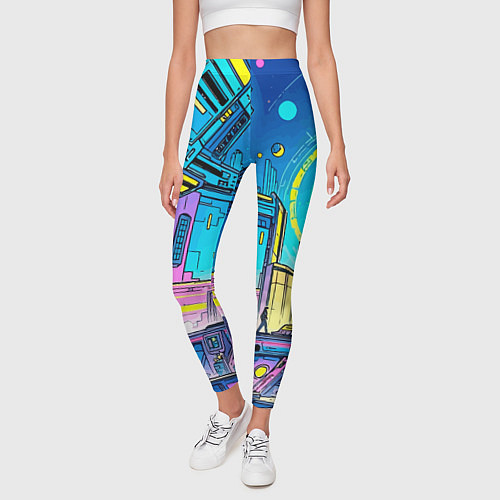 Женские легинсы Космический город / 3D-принт – фото 3