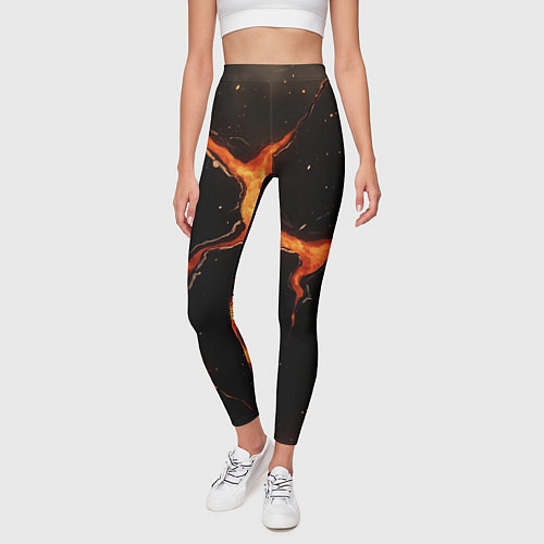 Женские легинсы Оранжевый разлом на черной текстуре / 3D-принт – фото 3