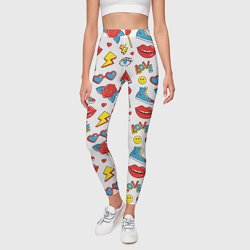Женские легинсы Паттерн с яркими молодежными стикерами / 3D-принт – фото 3