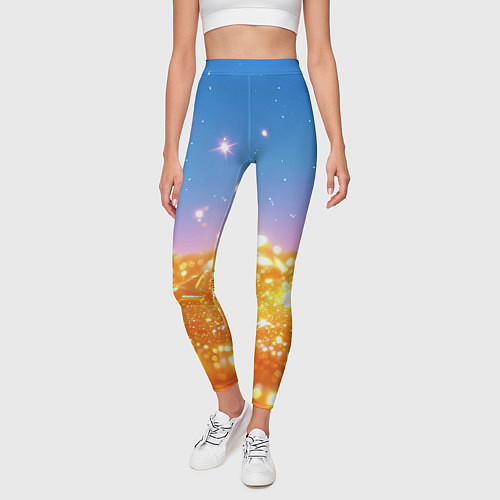 Женские легинсы Золотые шарики на голубом фоне / 3D-принт – фото 3
