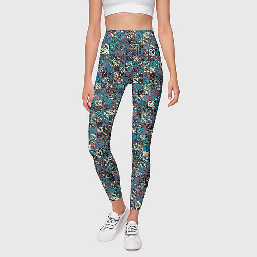 Женские легинсы Бордово-голубой квадратный паттерн / 3D-принт – фото 3