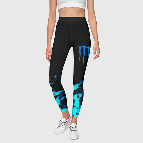 Женские легинсы Monster energy голубые краски / 3D-принт – фото 3