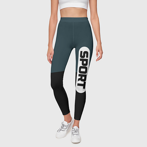 Женские легинсы Sport чёрно-синий с белым / 3D-принт – фото 3