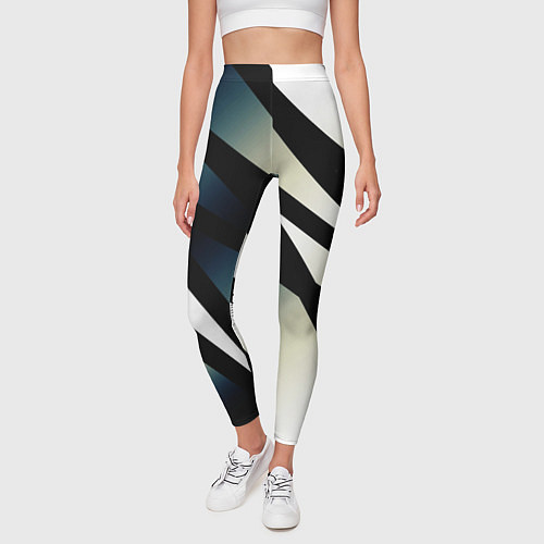 Женские легинсы Чёрно-белый с синим затемнением полосы / 3D-принт – фото 3