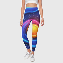 Леггинсы женские Оранжевый круг и голубые линии текстура, цвет: 3D-принт — фото 2