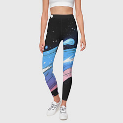 Леггинсы женские Синяя волна на черном - текстура, цвет: 3D-принт — фото 2