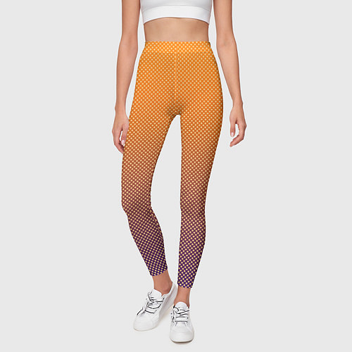 Женские легинсы Градиент оранжевый в фиолетовый мелкий ромбик / 3D-принт – фото 3