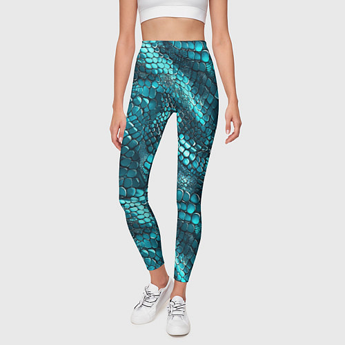 Женские легинсы Бирюзовая чешуя рептилии - абстрактный паттерн / 3D-принт – фото 3