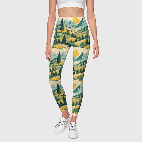 Женские легинсы Горные пейзажи ретро стиль / 3D-принт – фото 3