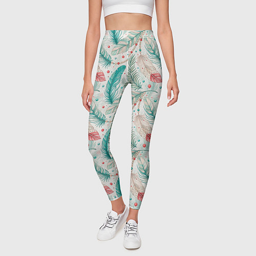 Женские легинсы Бохо паттерн в мятных тонах / 3D-принт – фото 3