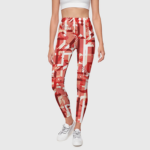 Женские легинсы Красно-белый объёмный эффект / 3D-принт – фото 3