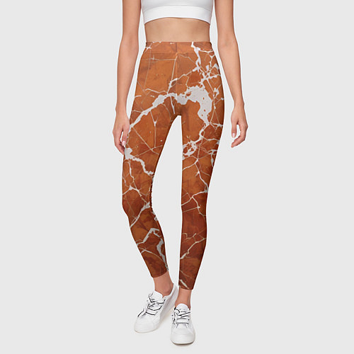 Женские легинсы Темно-оранжевый мрамор / 3D-принт – фото 3
