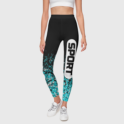 Женские легинсы Sport чёрно-голубой пятнистый / 3D-принт – фото 3