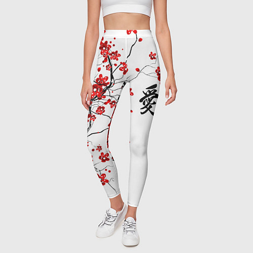 Женские легинсы Сакура с иероглифом Любовь / 3D-принт – фото 3