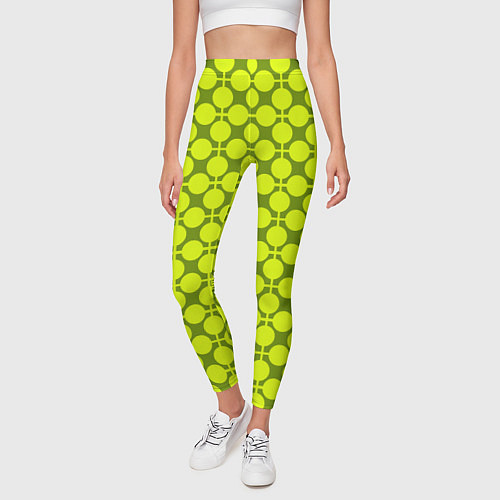 Женские легинсы Желто зеленый неоновый узор ретро в горох / 3D-принт – фото 3