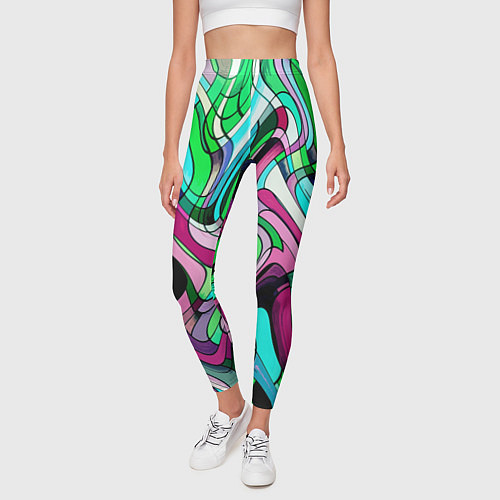 Женские легинсы Зелёно-розовый искажённая абстракция / 3D-принт – фото 3