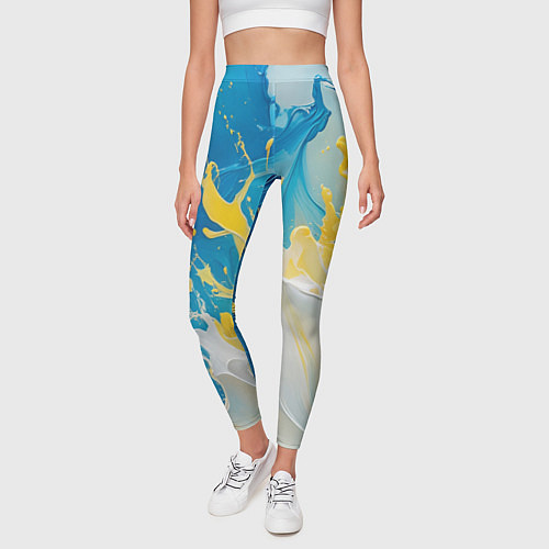 Женские легинсы Масляные краски, брызги, желтые белые синие цвета / 3D-принт – фото 3