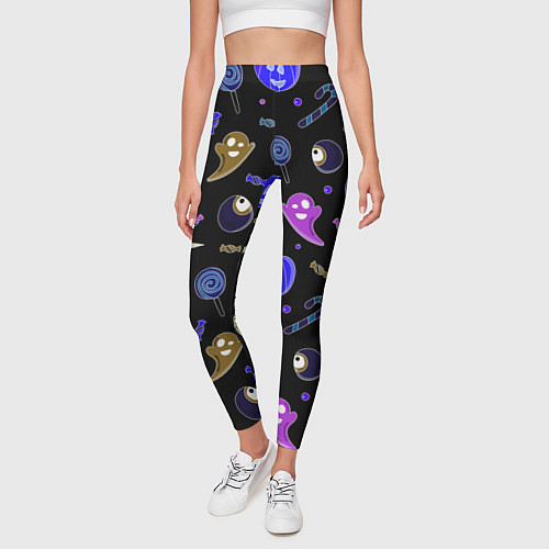 Женские легинсы Halloween blue black pumpkin / 3D-принт – фото 3