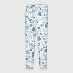 Женские легинсы Мемфис синий с серым клетчатый геометрический узор