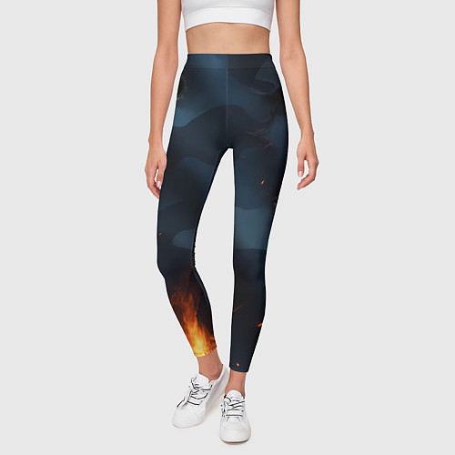 Женские легинсы Разорванный синий камуфляж с огнем / 3D-принт – фото 3