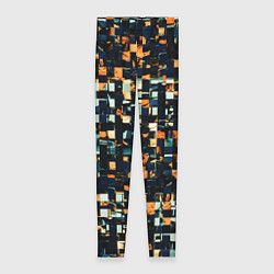Женские легинсы Тёмный синий с оранжевым кубики абстракция