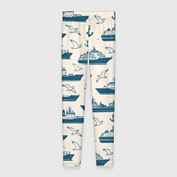 Женские легинсы Морской паттерн из чаек, якорей и кораблей