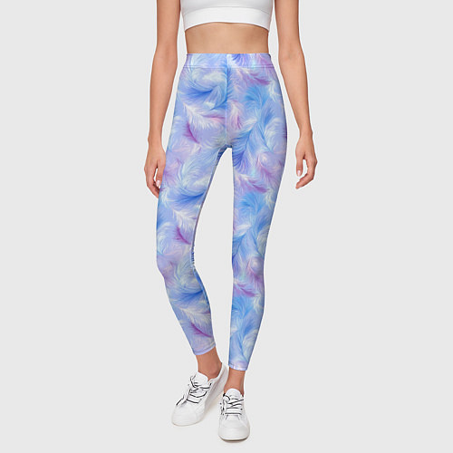 Женские легинсы Узор из голубых и сиреневых перьев / 3D-принт – фото 3