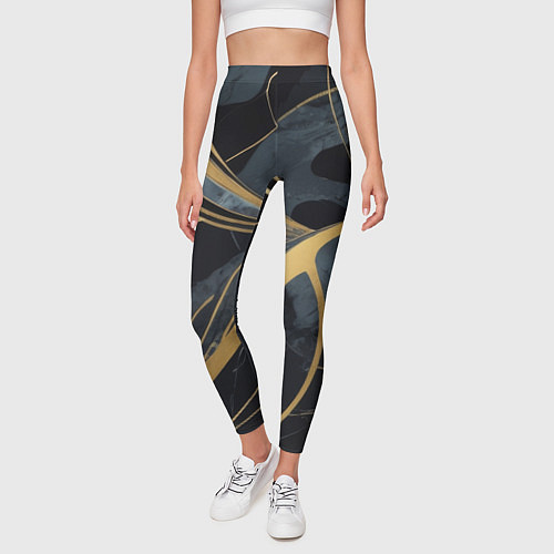 Женские легинсы Мраморный узор с золотыми полосками / 3D-принт – фото 3