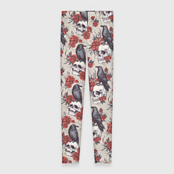 Леггинсы женские Ворон на черепе паттерн, цвет: 3D-принт