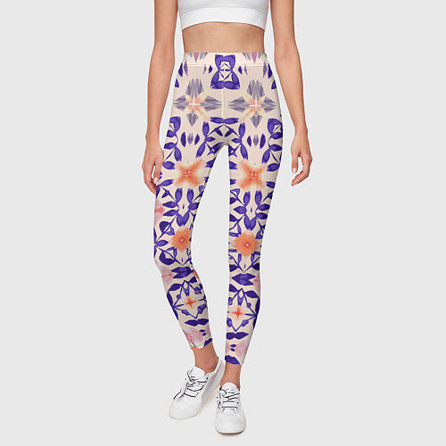 Женские легинсы Цветочная метаморфоза фиолетово-розовая / 3D-принт – фото 3